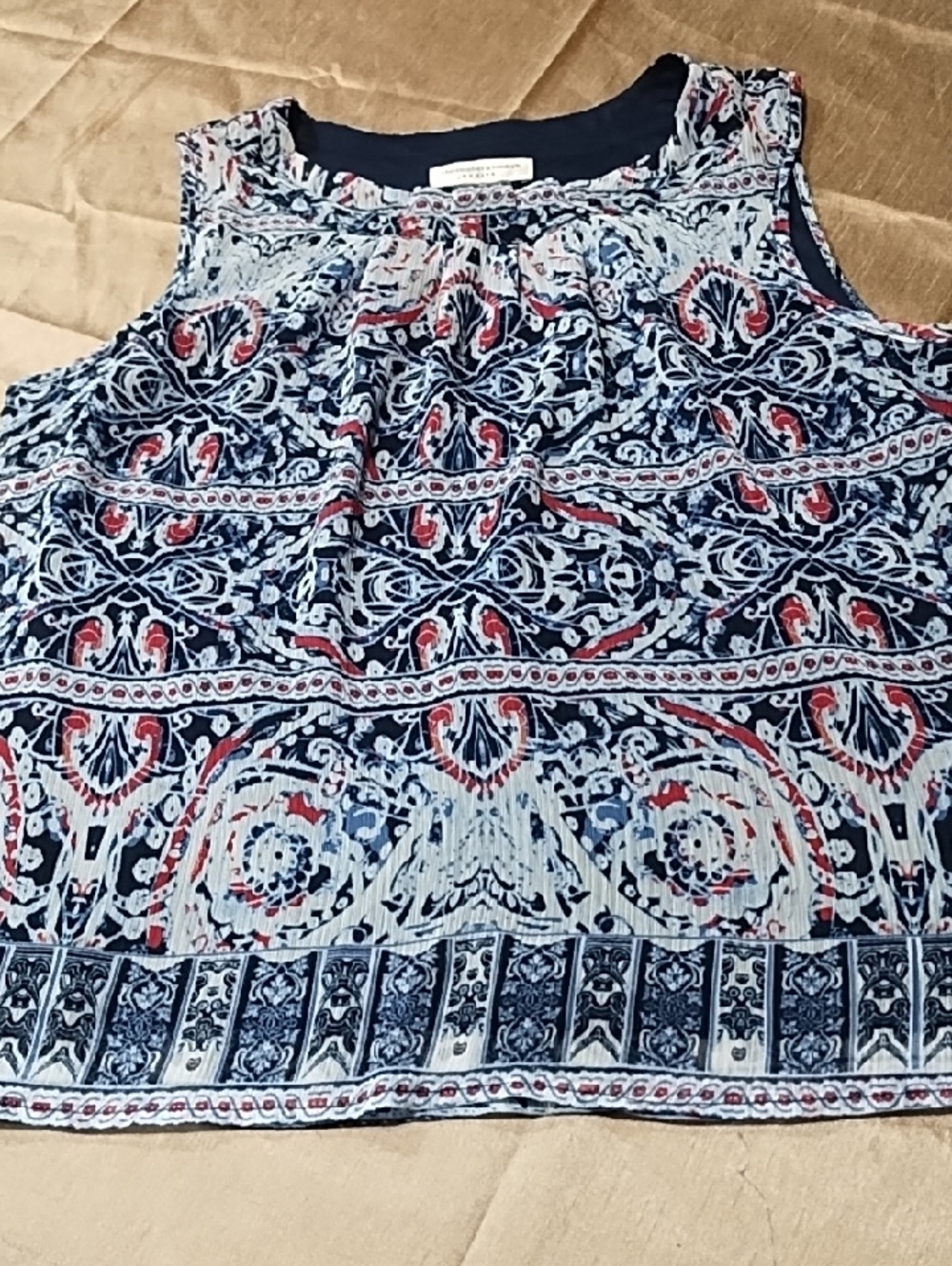 Christopher & Banks Navy Blue Printed Sleeveless Top with Red VGC MP.